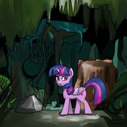 Size: 1000x1000 | Tagged: safe, artist:bojack_mlplove, character:twilight sparkle, character:twilight sparkle (alicorn), species:alicorn, species:pony, female, looking at you, mare, rock, solo, tree stump