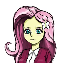 Size: 1000x1000 | Tagged: safe, artist:bojack_mlplove, character:fluttershy, my little pony:equestria girls, clothing, female, looking at you, simple background, solo, white background