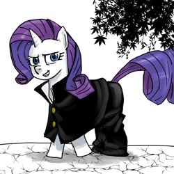 Size: 1000x1000 | Tagged: safe, artist:bojack_mlplove, character:rarity, species:pony, species:unicorn, clothing, female, looking at you, mare, solo, tree
