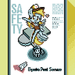 Size: 384x384 | Tagged: safe, artist:theratedrshimmer, character:derpy hooves, character:twilight sparkle, species:pegasus, species:pony, anvil, clothing, female, hat, looking at you, mailmare, mailmare hat, mare, pixel art, smiling