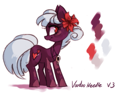 Size: 1063x827 | Tagged: safe, artist:askpopcorn, oc, oc only, oc:voodoo needle, species:earth pony, species:pony, color palette, female, flower, flower in hair, jewelry, looking at you, looking sideways, mare, necklace, simple background, smiling, solo