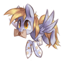 Size: 539x482 | Tagged: safe, artist:askpopcorn, character:derpy hooves, species:pegasus, species:pony, clothing, female, letter, mare, mouth hold, simple background, socks, solo