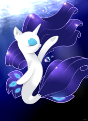 Size: 2090x2873 | Tagged: safe, artist:theratedrshimmer, character:rarity, species:seapony (g4), eyes closed, female, seaponified, seapony rarity, smiling, solo, species swap, underwater