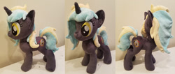 Size: 1024x434 | Tagged: safe, artist:plushypuppy, oc, oc only, oc:electro current, species:pony, species:unicorn, female, irl, mare, photo, plushie, solo, standing