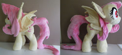 Size: 1024x462 | Tagged: safe, artist:plushypuppy, character:flutterbat, character:fluttershy, species:bat pony, species:pony, female, irl, mare, photo, plushie, race swap, solo, standing