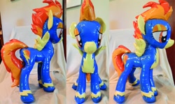 Size: 1280x761 | Tagged: safe, artist:plushypuppy, character:spitfire, species:pegasus, species:pony, clothing, female, inflatable, irl, mare, photo, plushie, shiny, solo, spread wings, standing, uniform, wings, wonderbolts uniform