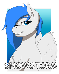 Size: 2046x2587 | Tagged: safe, artist:wcnimbus, oc, oc only, oc:snowstorm, species:pegasus, species:pony, badge, comic sans, con badge, gradient background, male, simple background, solo, stallion, text, transparent background, wings