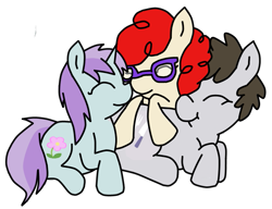 Size: 797x611 | Tagged: safe, artist:raincupcake, character:liza doolots, character:petunia, character:tootsie flute, character:truffle shuffle, character:twist, species:earth pony, species:pony, species:unicorn, colt, cuddling, cutie mark, eyes closed, female, filly, glasses, male, nuzzling, smiling