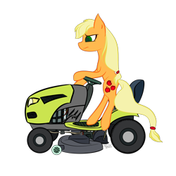Size: 5000x5000 | Tagged: safe, artist:those kids in the corner, character:applejack, species:pony, absurd resolution, confused, female, lawn mower, mare, simple background, solo, transparent background, worried