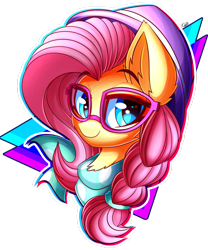 Size: 1024x1231 | Tagged: safe, artist:kaleido-art, character:fluttershy, species:pegasus, species:pony, episode:fake it 'til you make it, alternate hairstyle, bust, ear fluff, female, hipstershy, mare, simple background, solo, transparent background