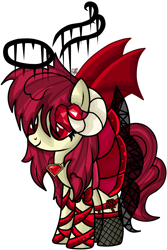 Size: 1567x2344 | Tagged: safe, artist:icey-wicey-1517, artist:queenkisara, artist:sugarplanets, oc, oc only, oc:ruby (ice1517), species:alicorn, species:bat pony, species:demon pony, species:pony, alicorn oc, bat pony alicorn, clothing, female, fishnets, halo, horns, jewelry, mare, necklace, simple background, skirt, skirt lift, solo, transparent background