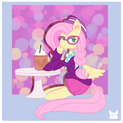 Size: 1280x1280 | Tagged: safe, artist:cckittycreative, character:fluttershy, species:pegasus, species:pony, episode:fake it 'til you make it, alternate hairstyle, clothing, female, glasses, hipstershy, mare, solo