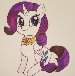 Size: 1900x1927 | Tagged: safe, artist:iffoundreturntorarity, character:rarity, species:alicorn, species:pony, alicornified, element of generosity, female, mare, race swap, raricorn, simple background, smiling, solo, traditional art, white background