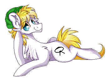 Size: 352x250 | Tagged: safe, artist:woonborg, oc, oc only, species:earth pony, species:pony, animated, blep, chest fluff, clothing, commission, digital art, ear fluff, happy, hat, looking sideways, male, pixel art, prone, silly, simple background, smiling, solo, stallion, tongue out, transparent background