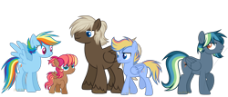 Size: 7000x3000 | Tagged: safe, artist:detoxx-retoxx, base used, character:dumbbell, character:rainbow dash, oc, oc:arizona, oc:stratus storm, oc:wild blue, parent:dumbbell, parent:rainbow dash, parents:dumbdash, species:pegasus, species:pony, ship:dumbdash, alternate hairstyle, colt, family, female, filly, male, offspring, shipping, simple background, stallion, straight, transparent background