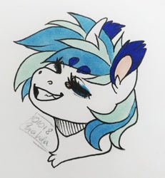 Size: 1024x1106 | Tagged: safe, artist:biakela, character:dj pon-3, character:vinyl scratch, species:pony, species:unicorn, bust, colored ears, curved horn, eyes closed, female, mare, missing accessory, simple background, smiling, solo, white background