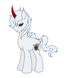 Size: 4541x5212 | Tagged: safe, artist:darkstorm mlp, oc, oc only, oc:wishing star, species:pony, species:unicorn, absurd resolution, angry, fangs, male, original character do not steal, red horn, simple background, slit eyes, snake eyes, solo, stallion, tail wrap, transparent background, turned evil, white coat, white mane