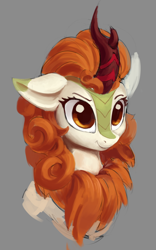 Size: 1736x2774 | Tagged: safe, artist:draconidsmxz, character:autumn blaze, species:kirin, episode:sounds of silence, g4, my little pony: friendship is magic, awwtumn blaze, bust, cute, female, gray background, portrait, simple background, solo