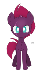 Size: 1280x1958 | Tagged: safe, artist:theratedrshimmer, character:tempest shadow, species:pony, species:unicorn, :<, broken horn, chest fluff, eye scar, female, looking at you, mare, scar, simple background, solo, standing, transparent background