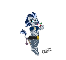 Size: 2500x2300 | Tagged: safe, artist:ghouleh, oc, oc only, oc:eid, species:zebra, bipedal, eye markings, flower, jewelry, lidded eyes, male, necklace, rose, sash, simple background, skull, solo, species swap, tongue out, transformation, transparent background, zebrafied