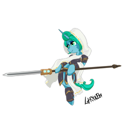 Size: 1000x1000 | Tagged: safe, artist:ghouleh, oc, oc only, oc:clear diamond, species:pony, species:unicorn, armor, cloak, clothing, crossover, elspeth tirel, fantasy, female, godsend, hood, hooded cloak, magic the gathering, planeswalker, simple background, solo, spear, transparent background, weapon