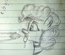 Size: 1024x862 | Tagged: safe, artist:ponetistic, character:pinkie pie, choker, chopsticks, female, food, lined paper, solo, sushi, tongue out, traditional art