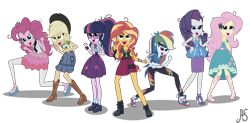 Size: 3201x1569 | Tagged: safe, artist:hk-bases, artist:sparkling-sunset-s08, base used, character:applejack, character:fluttershy, character:mean applejack, character:mean fluttershy, character:mean pinkie pie, character:mean rainbow dash, character:mean rarity, character:mean twilight sparkle, character:rainbow dash, character:sunset shimmer, character:twilight sparkle, character:twilight sparkle (scitwi), species:eqg human, episode:the mean 6, g4, my little pony: equestria girls, my little pony: friendship is magic, my little pony:equestria girls, bandana, boots, bracelet, clone, clone six, clothing, converse, cowboy hat, denim skirt, dress, equestria girls-ified, feet, female, freckles, glasses, hat, headband, high heel boots, high heels, jacket, jewelry, leather jacket, leggings, mean sci-twi, mean sunset shimmer, messy mane, open mouth, pantyhose, sandals, shoes, simple background, skirt, sneakers, socks, stetson, transparent background, vector
