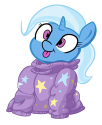 Size: 834x1024 | Tagged: safe, artist:ponetistic, character:trixie, blep, clothing, cute, diatrixes, female, filly, filly trixie, oversized clothes, silly, sweater, tongue out, trixie is trying to murder us, younger