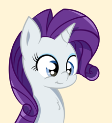 Size: 1280x1401 | Tagged: safe, artist:badponyvectors, character:rarity, species:pony, species:unicorn, :t, bust, chest fluff, cute, female, mare, raribetes, simple background, smiling, solo