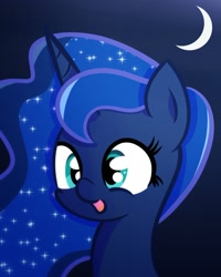 Size: 844x1053 | Tagged: safe, artist:badponyvectors, character:princess luna, species:alicorn, species:pony, bust, female, gradient background, mare, moon, open mouth, smiling, solo