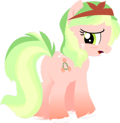 Size: 1024x1052 | Tagged: safe, artist:babyroxasman, oc, oc:peach rose, species:earth pony, species:pony, colored hooves, cutie mark, feathered fetlocks, female, hoof fluff, hooves, lineless, looking back, mare, open mouth, solo, squint, vector