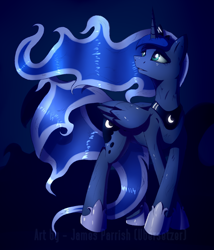 Size: 1708x2000 | Tagged: safe, artist:quefortia, character:princess luna, species:alicorn, species:pony, female, looking back, mare, solo