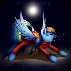Size: 2000x2000 | Tagged: safe, artist:quefortia, character:rainbow dash, species:pegasus, species:pony, ball and chain, clothing, eyes closed, female, lightbulb, mare, prison outfit, prisoner rd, yawn