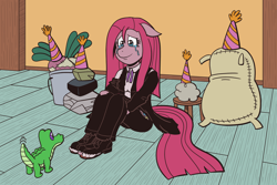 Size: 1800x1200 | Tagged: safe, artist:regularmouseboy, character:gummy, character:pinkamena diane pie, character:pinkie pie, species:anthro, species:plantigrade anthro, episode:party of one, g4, my little pony: friendship is magic, clothing, crying, cutie mark, feet, hope, insanity, madame leflour, mr. turnip, rocky, shoes, sir lintsalot, tears of joy, toes, torn clothes