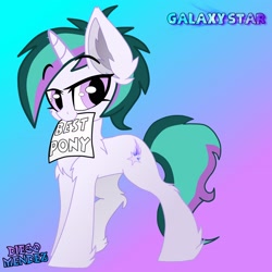 Size: 2648x2648 | Tagged: safe, artist:diego404, artist:kaleido-art, oc, oc only, oc:galaxystar, species:pony, species:unicorn, female, gradient background, looking at you, mare, mouth hold, solo, trace