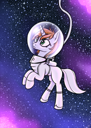 Size: 2894x4093 | Tagged: safe, artist:koshakevich, oc, oc:littlepip, species:pony, species:unicorn, fallout equestria, astronaut, fanfic, fanfic art, female, hooves, horn, mare, solo, space, space suit, stars
