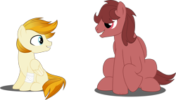 Size: 9588x5445 | Tagged: safe, artist:babyroxasman, oc, oc:quick crash, oc:red thunder, species:pegasus, species:pony, absurd resolution, bandage, couple, male, show accurate, simple background, sitting, stallion, transparent background, vector