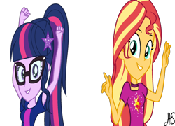Size: 1600x1152 | Tagged: safe, artist:sparkling-sunset-s08, character:sunset shimmer, character:twilight sparkle, character:twilight sparkle (scitwi), species:eqg human, episode:i'm on a yacht, g4, my little pony: equestria girls, my little pony:equestria girls, spoiler:eqg series (season 2), duo, geode of telekinesis, magical geodes, vector, wrong aspect ratio
