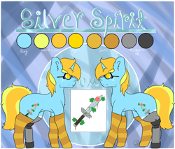 Size: 5400x4600 | Tagged: safe, artist:diane-thorough, oc, oc:silver spirit, species:pony, species:unicorn, absurd resolution, amputee, clothing, commission, glasses, prosthetic limb, prosthetics, reference sheet, socks, solo, striped socks