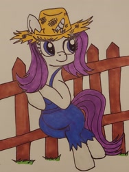 Size: 1938x2579 | Tagged: safe, artist:iffoundreturntorarity, character:rarity, episode:simple ways, g4, my little pony: friendship is magic, clothing, fence, leaning, rarihick, traditional art