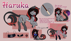 Size: 2600x1500 | Tagged: safe, artist:sora-choi, oc, oc:haruka, species:earth pony, species:pony, artificial wings, augmented, chibi, clothing, female, hoodie, magic, magic wings, mare, reference sheet, solo, wings