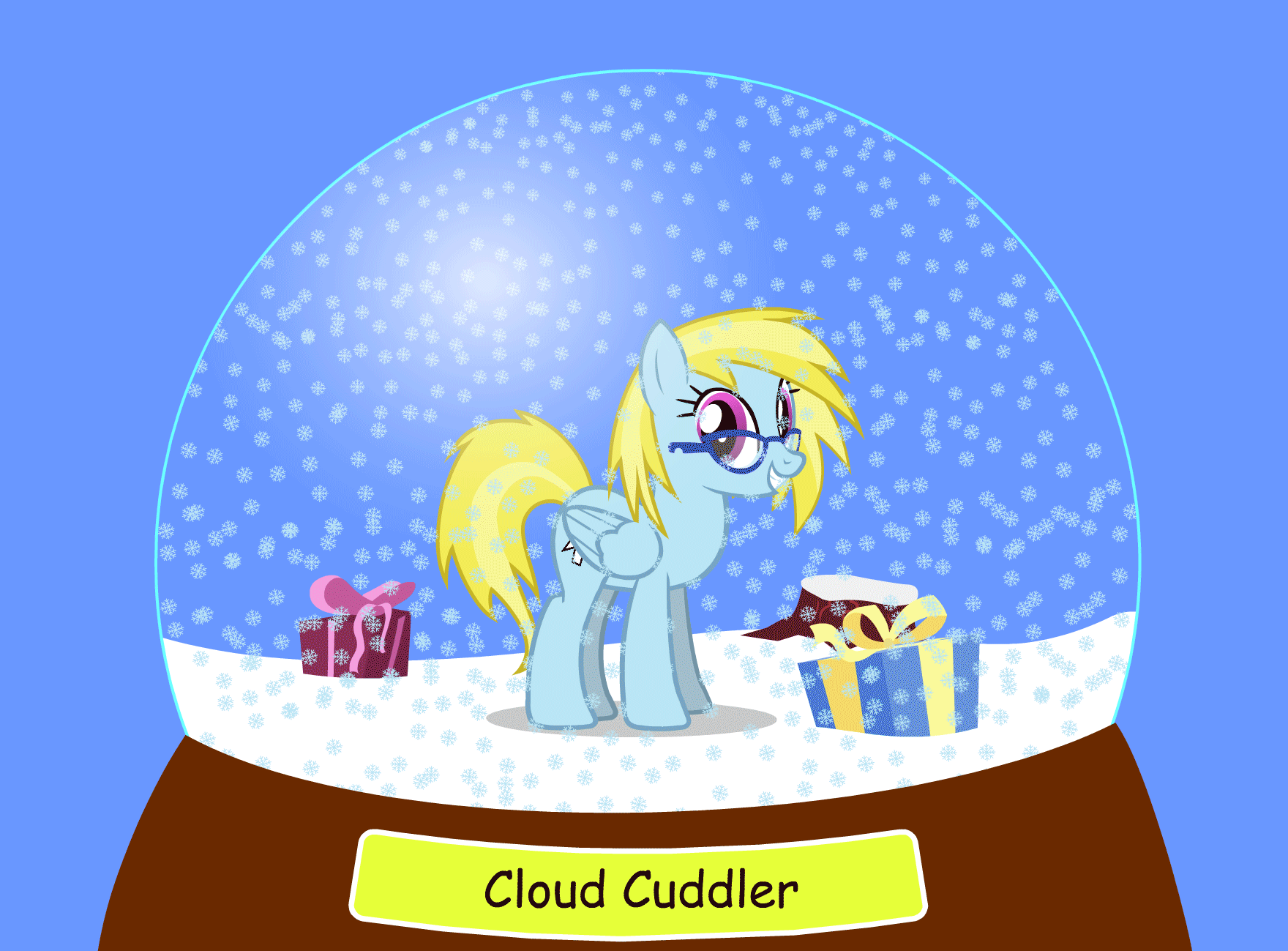 Size: 1760x1299 | Tagged: safe, artist:blue-vector, oc, oc only, oc:cloud cuddler, species:pegasus, species:pony, animated, christmas, cutie mark, female, gif, glasses, holiday, mouse cursor, snow, snow globe, solo, ych result