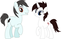 Size: 3440x2196 | Tagged: safe, artist:cakonde, oc, oc:dainmond boun, oc:nomad, species:earth pony, species:pony, species:unicorn, 2019 community collab, derpibooru community collaboration, female, looking at you, male, mare, simple background, stallion, standing, transparent background