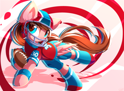 Size: 3240x2390 | Tagged: safe, artist:kaleido-art, oc, oc only, species:pegasus, species:pony, american football, clothing, commission, female, helmet, high res, mare, smiling, solo, sports, uniform