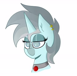 Size: 4416x4368 | Tagged: safe, artist:waffletheheadmare, oc, oc only, oc:crystal meth, species:pony, species:unicorn, absurd resolution, colored nose, ear piercing, earring, eyelashes, eyeshadow, half-closed eyes, horn, jewelry, makeup, multicolored hair, necklace, piercing, simple background, smiling