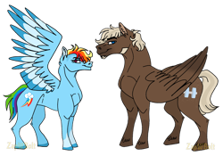 Size: 2388x1668 | Tagged: safe, artist:detoxx-retoxx, character:dumbbell, character:rainbow dash, species:pegasus, species:pony, ship:dumbdash, female, looking at you, male, mare, shipping, simple background, spread wings, stallion, story included, straight, transparent background, wings