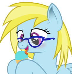 Size: 2577x2650 | Tagged: safe, artist:blue-vector, oc, oc only, oc:cloud cuddler, species:pegasus, species:pony, female, food, glasses, ice cream, licking, simple background, smiling, tongue out, transparent background, vector