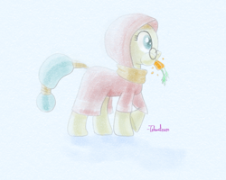 Size: 1186x948 | Tagged: safe, artist:tehwatever, character:desert flower, species:earth pony, species:pony, carrot, clothing, eating, female, food, herbivore, hijab, horses doing horse things, mare, mouth hold, nom, puffy cheeks, raised hoof, scarf, signature, simple background, solo, somnambula resident, tail wrap, white background