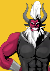 Size: 1240x1754 | Tagged: safe, artist:commissarbu, character:lord tirek, all might, grin, male, my hero academia, pose, simple background, smiling, solo, yellow background