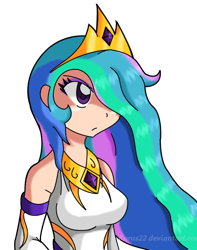 Size: 484x613 | Tagged: safe, artist:kurus22, character:princess celestia, species:human, bust, crown, female, hair over one eye, humanized, jewelry, regalia, simple background, solo, transparent background